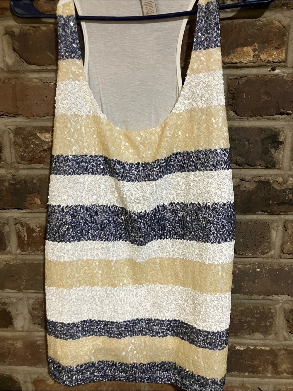 Banana Republic Sequin Striped Tank Top in Navy, White & Gold